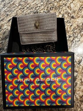 Kurt Geiger Tweed Mini Crossbody with Gold Chain